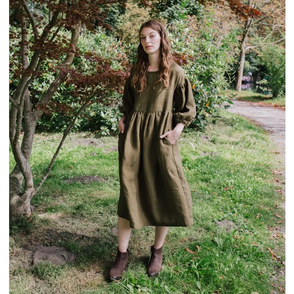 Not Perfect Linen Montmarte Dress - Loden Check Linen - S - Picture 6 of 10